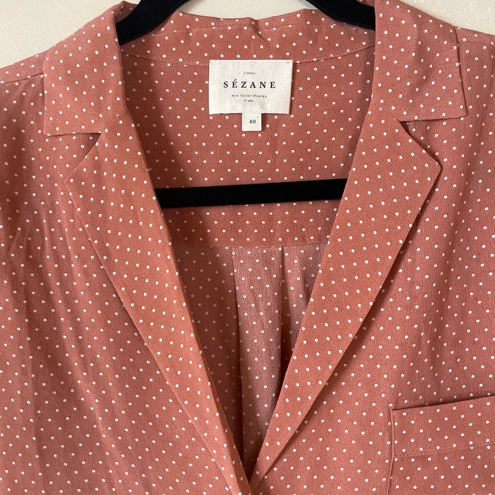 Sezane Silk Blouse Pink Polka Dot Sz Fr 40/US 8